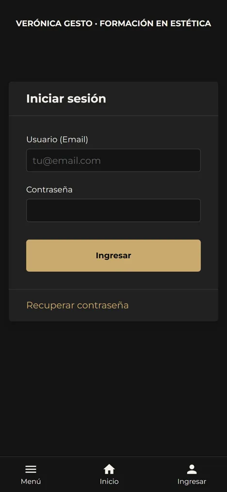 La pantalla de ingreso al aula