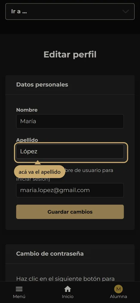 Mi cuenta, Editar perfil