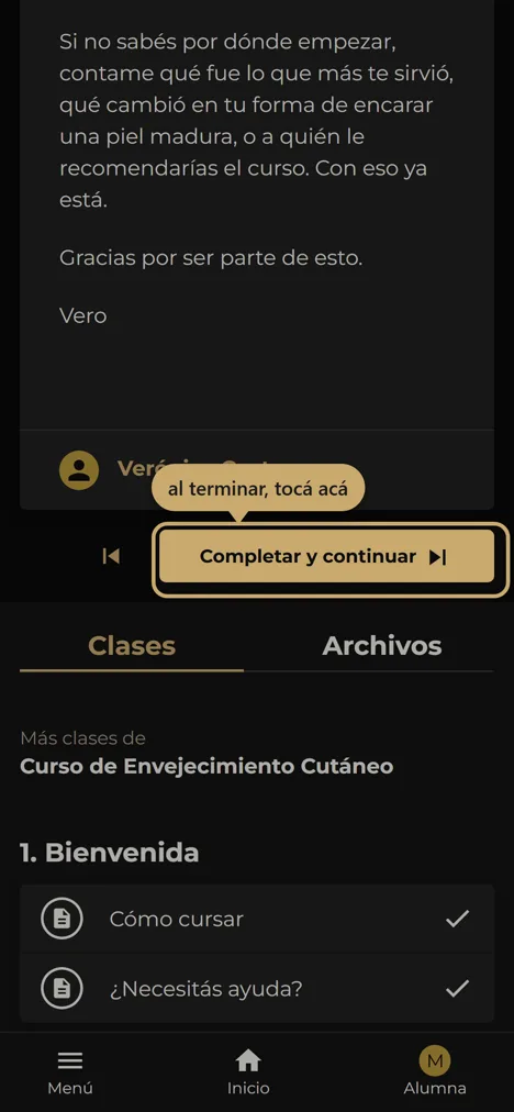 El botón está al pie de cada clase